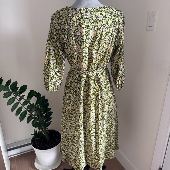 Vintage Prairie Boho Western Midi Dress - Dizy Floral Green/Yellow/Pink - Picture 6 of 10